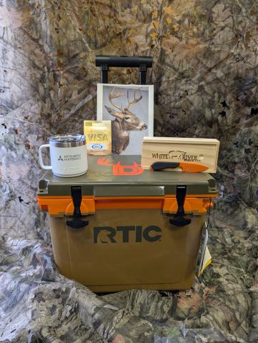 1st - Mount for next season, Visa gift card from Wells Index, exclusive Deer for Gear cooler & White River knife, Mitsubishi Yeti mug