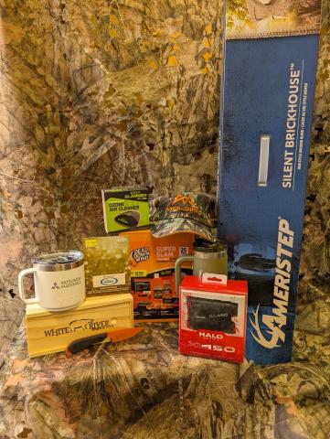 4th - Visa gift card from Wells Index, pop-up blind, Mitsubishi Yeti mug & hat, Dead Down Wind kit, range finder, air cleaner, exclusive Deer for Gear mug & White River knife